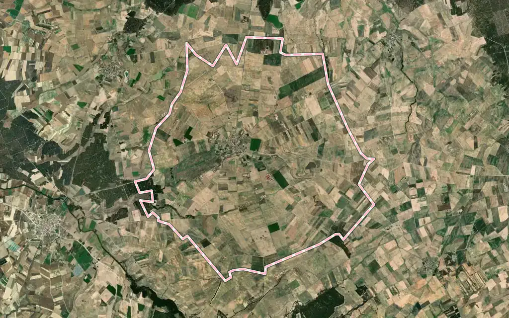 Vista satélite de Escalona del Prado con su contorno administrativo