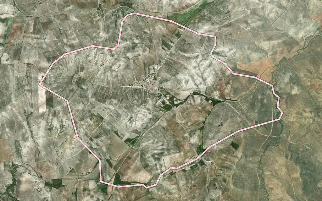 Vista satélite de Escañuela con su contorno administrativo