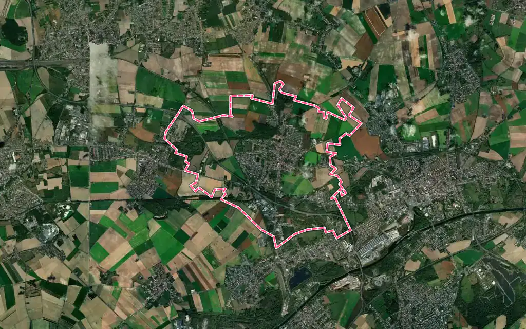 Vue satellite de Escaudain avec ses contours administratifs