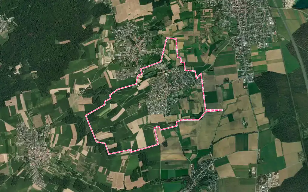 Vue satellite de Eschentzwiller avec ses contours administratifs