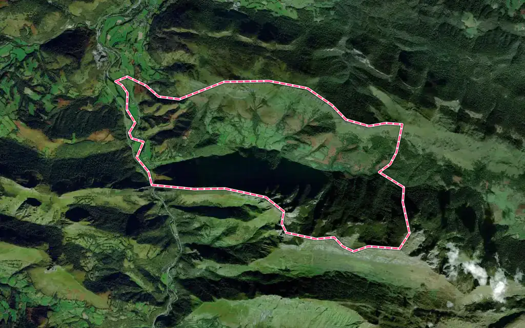 Vue satellite de Escot avec ses contours administratifs