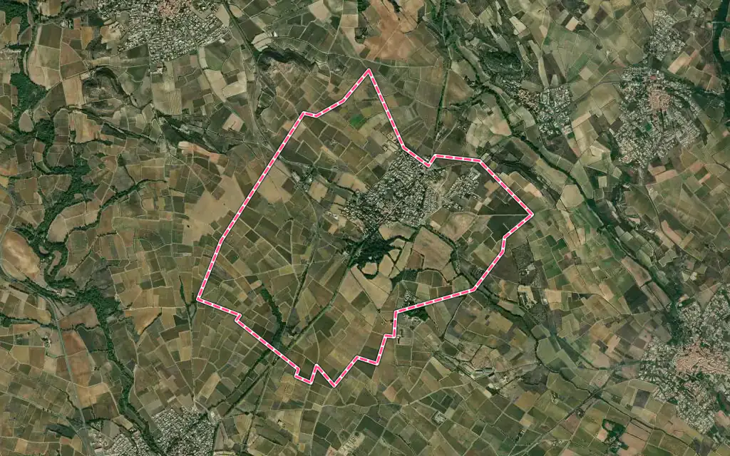 Vue satellite de Espondeilhan avec ses contours administratifs