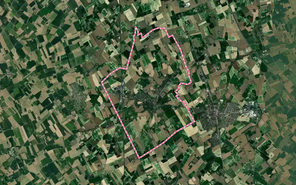 Vue satellite de Esquelbecq avec ses contours administratifs
