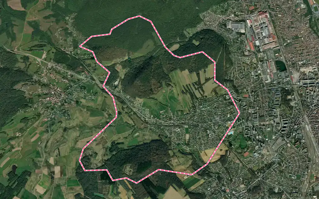 Vue satellite de Essert avec ses contours administratifs