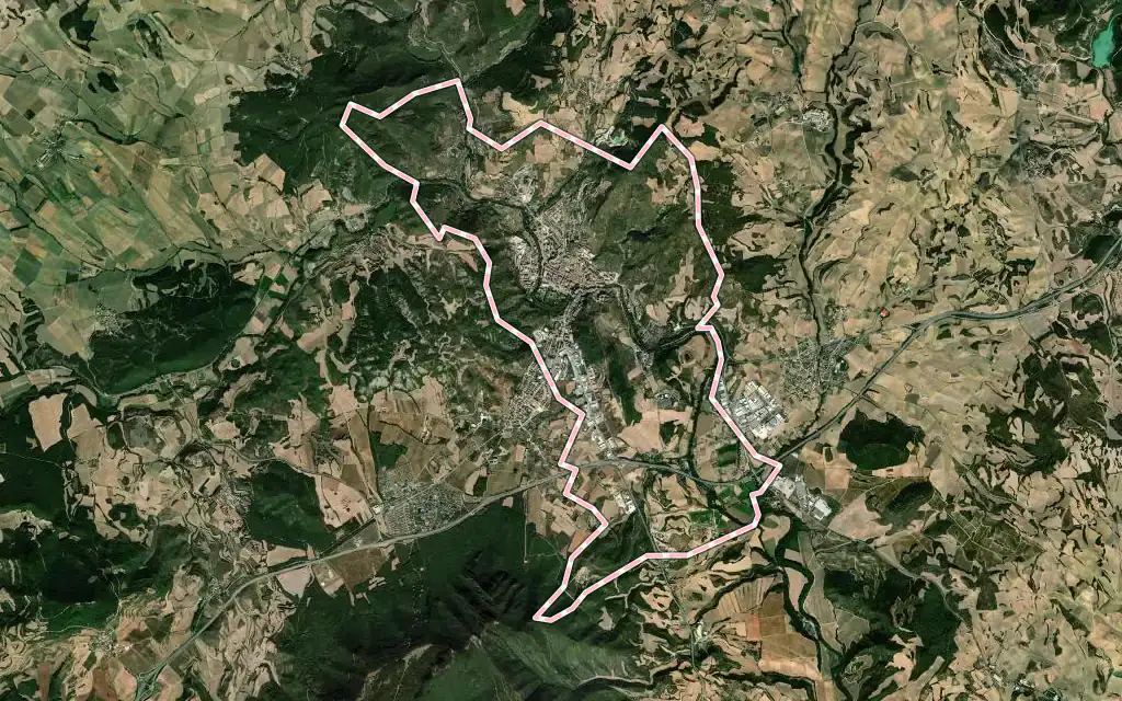 Vista satélite de Estella - Lizarra con su contorno administrativo