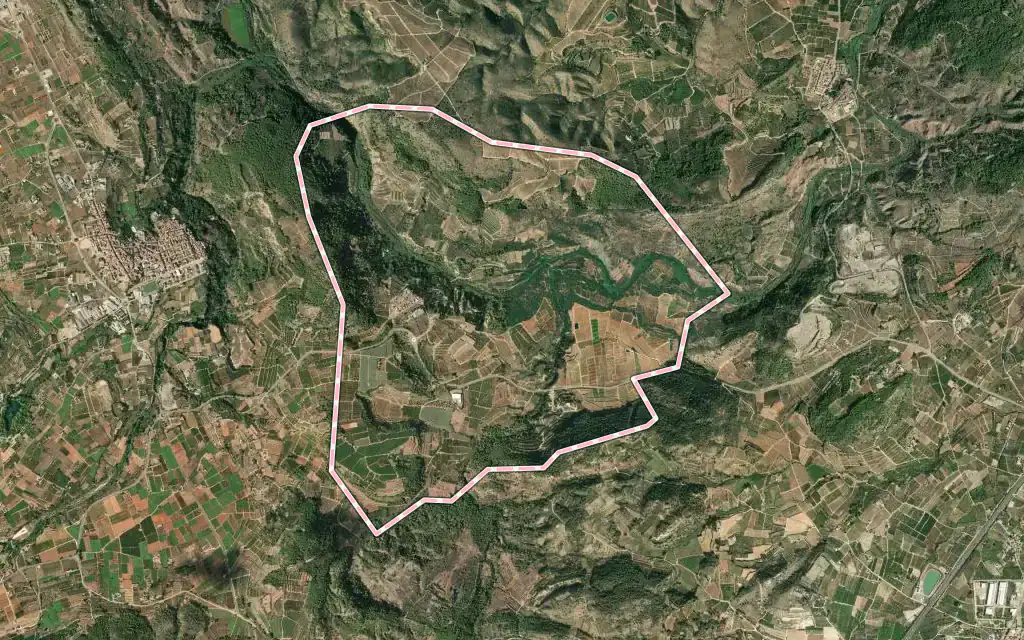 Vista satélite de Estubeny con su contorno administrativo