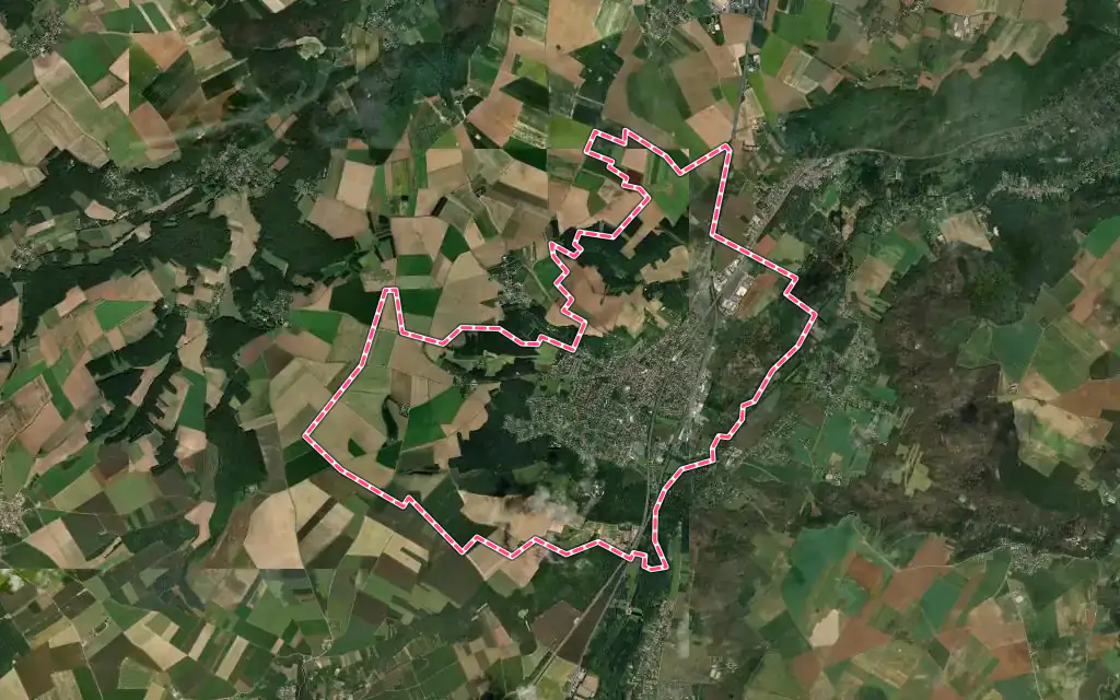 Vue satellite de Étréchy avec ses contours administratifs