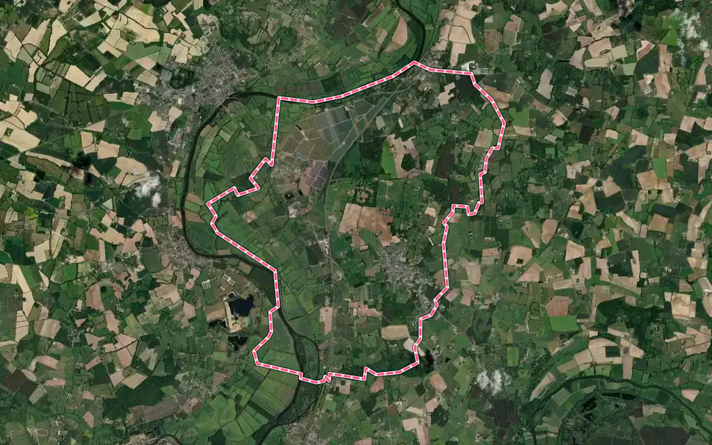 Vue satellite de Étriché avec ses contours administratifs