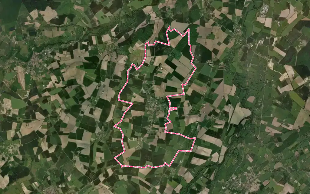 Vue satellite de Étroussat avec ses contours administratifs