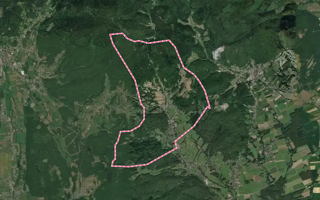 Vue satellite de Étueffont avec ses contours administratifs