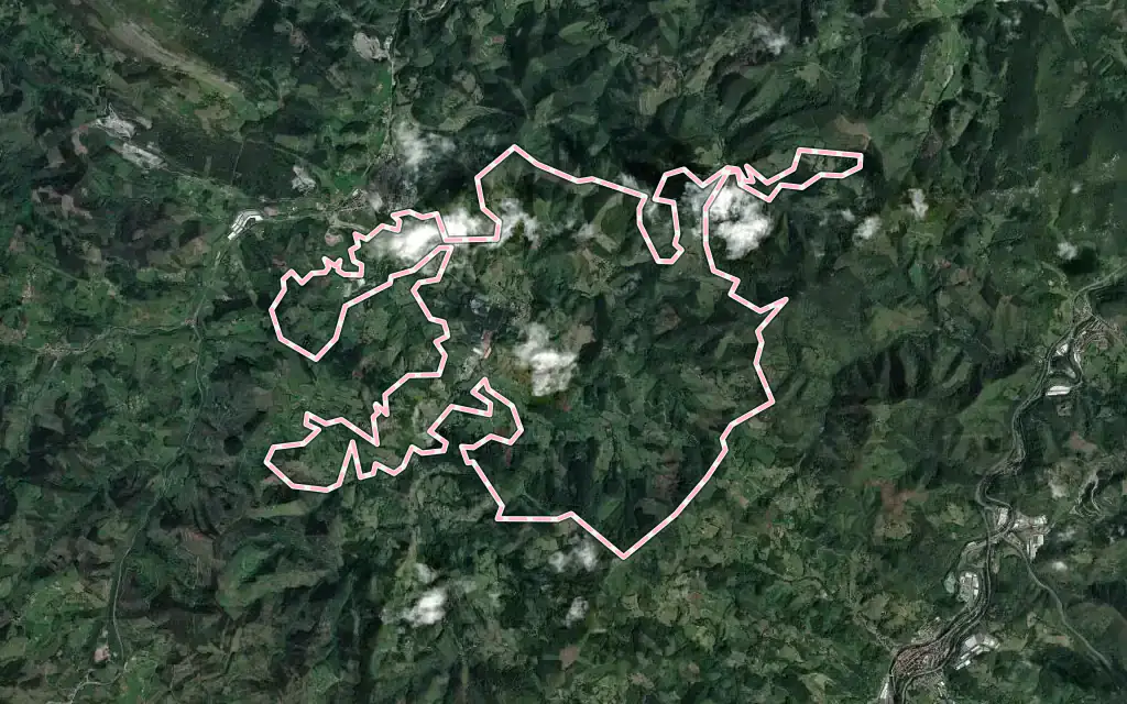 Vista satélite de Etxebarria con su contorno administrativo