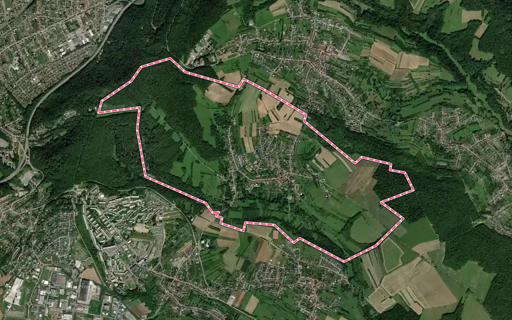 Vue satellite de Etzling avec ses contours administratifs