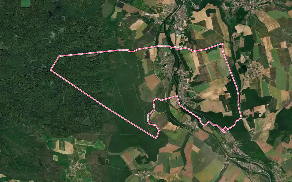 Vue satellite de Eurville-Bienville avec ses contours administratifs