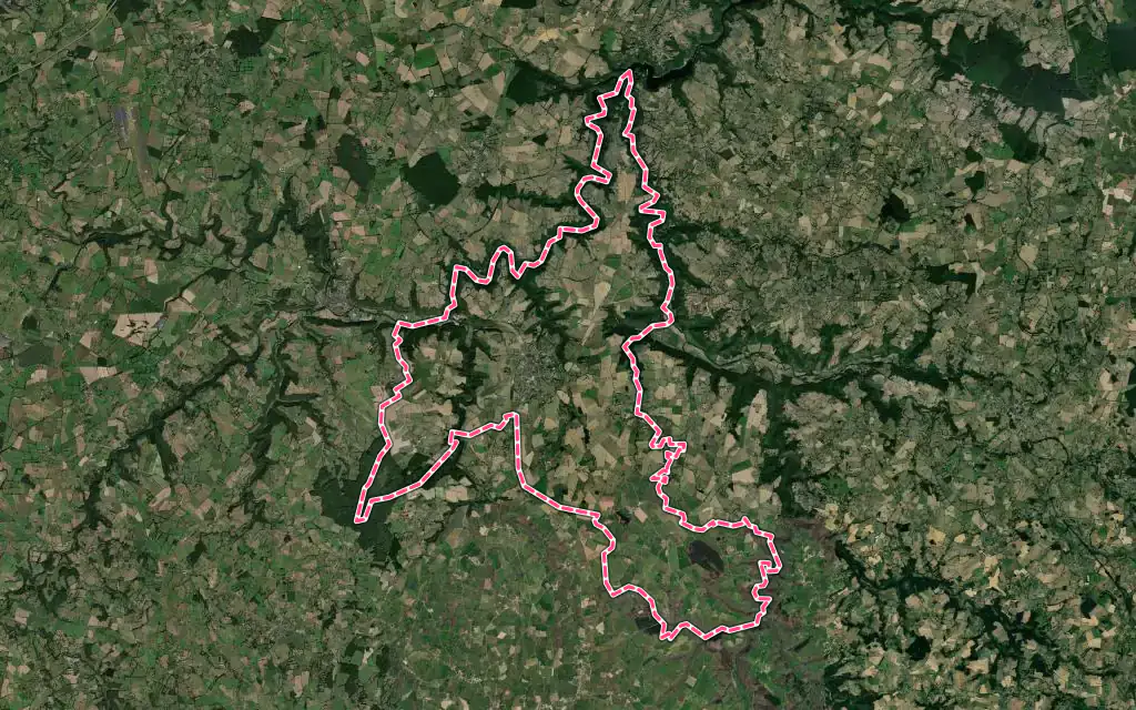Vue satellite de Évaux-les-Bains avec ses contours administratifs