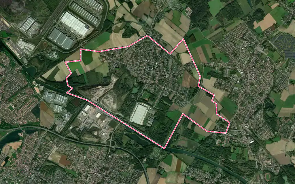 Vue satellite de Évin-Malmaison avec ses contours administratifs