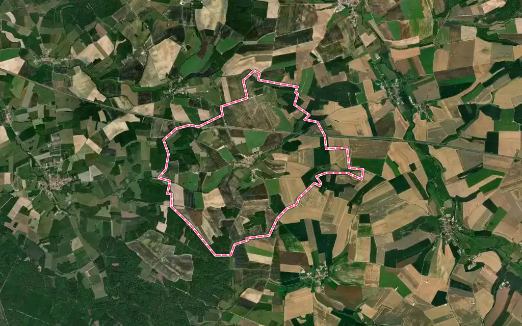 Vue satellite de Èvres avec ses contours administratifs