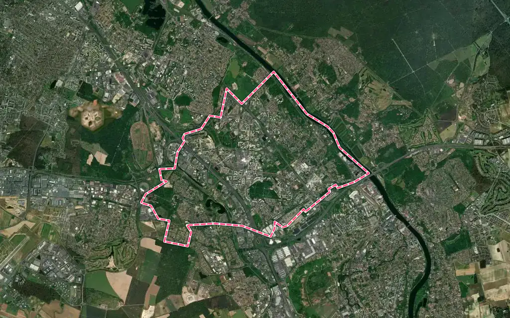 Vue satellite de Évry-Courcouronnes avec ses contours administratifs