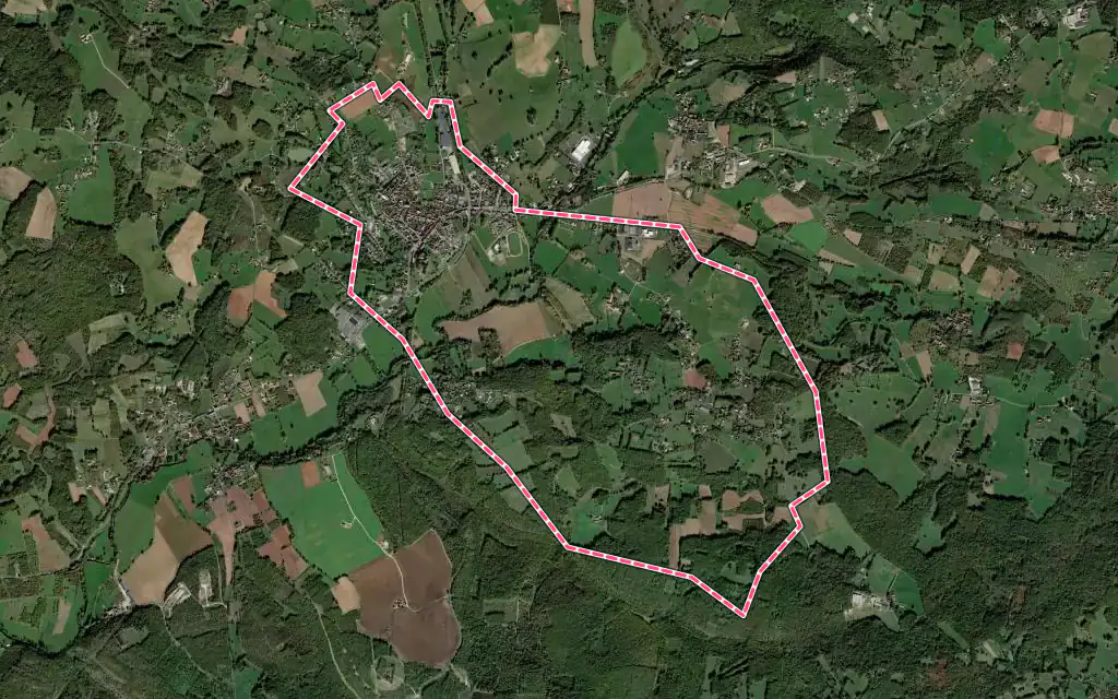 Vue satellite de Excideuil avec ses contours administratifs