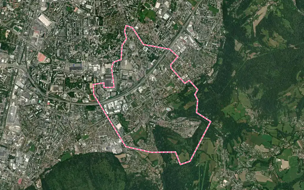 Vue satellite de Eybens avec ses contours administratifs