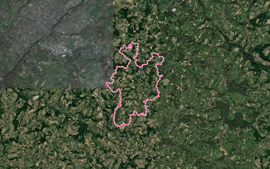 Vue satellite de Eyjeaux avec ses contours administratifs