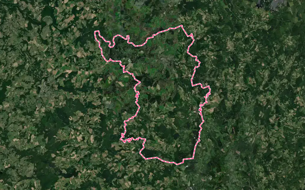 Vue satellite de Eymoutiers avec ses contours administratifs