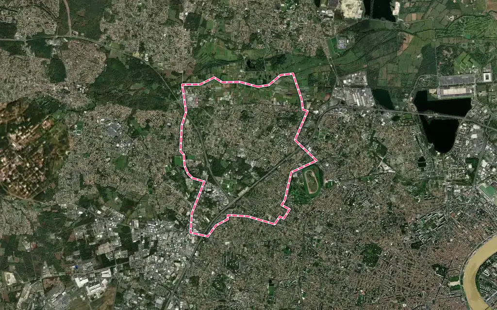 Vue satellite de Eysines avec ses contours administratifs