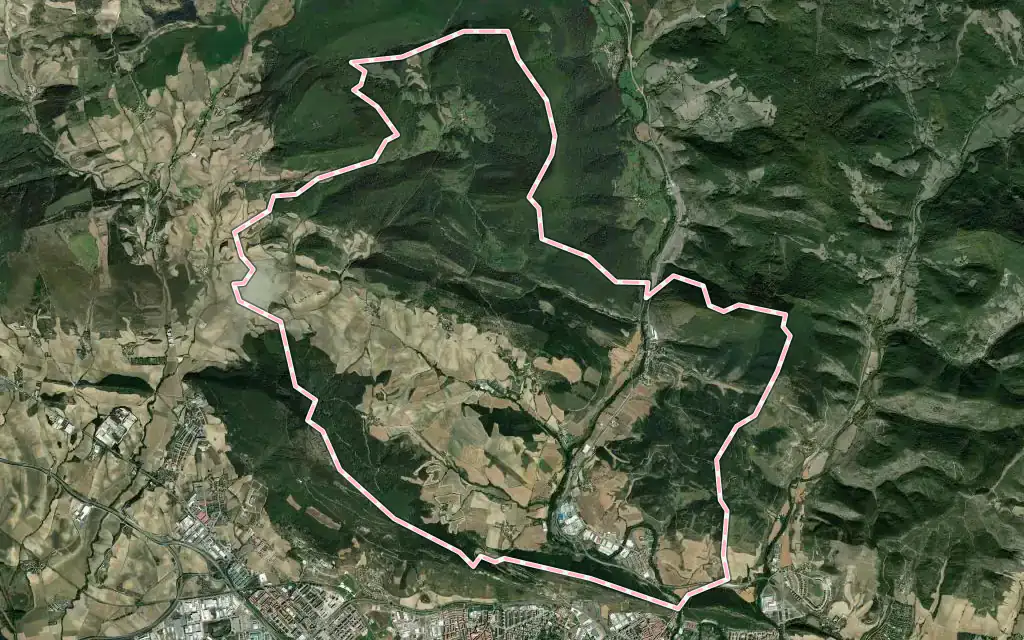 Vista satélite de Ezcabarte con su contorno administrativo