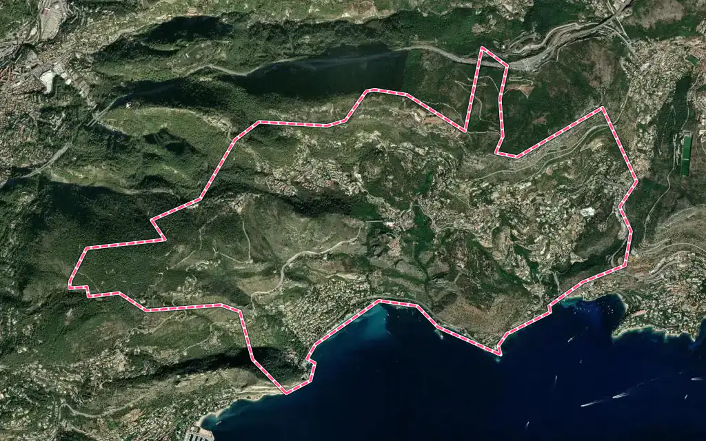 Vue satellite de Èze avec ses contours administratifs
