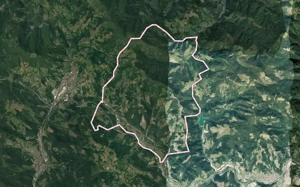 Vista satélite de Ezkio-Itsaso con su contorno administrativo