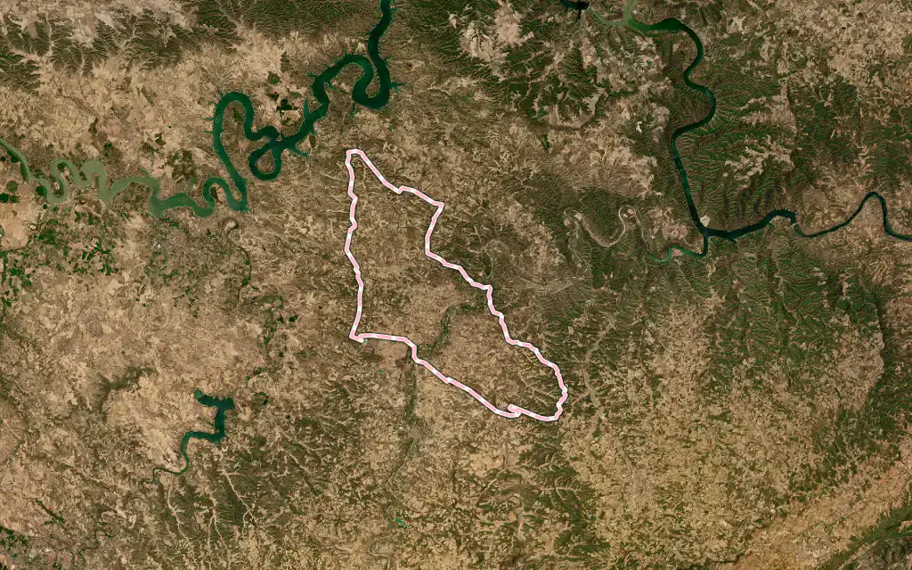 Vista satélite de Fabara / Favara con su contorno administrativo