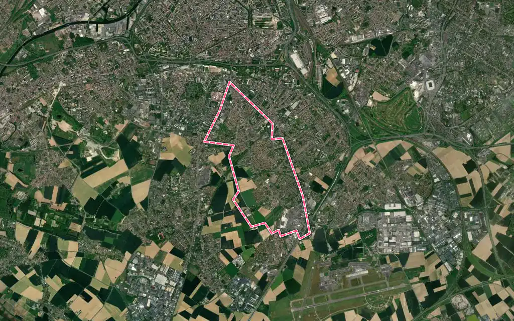 Vue satellite de Faches-Thumesnil avec ses contours administratifs