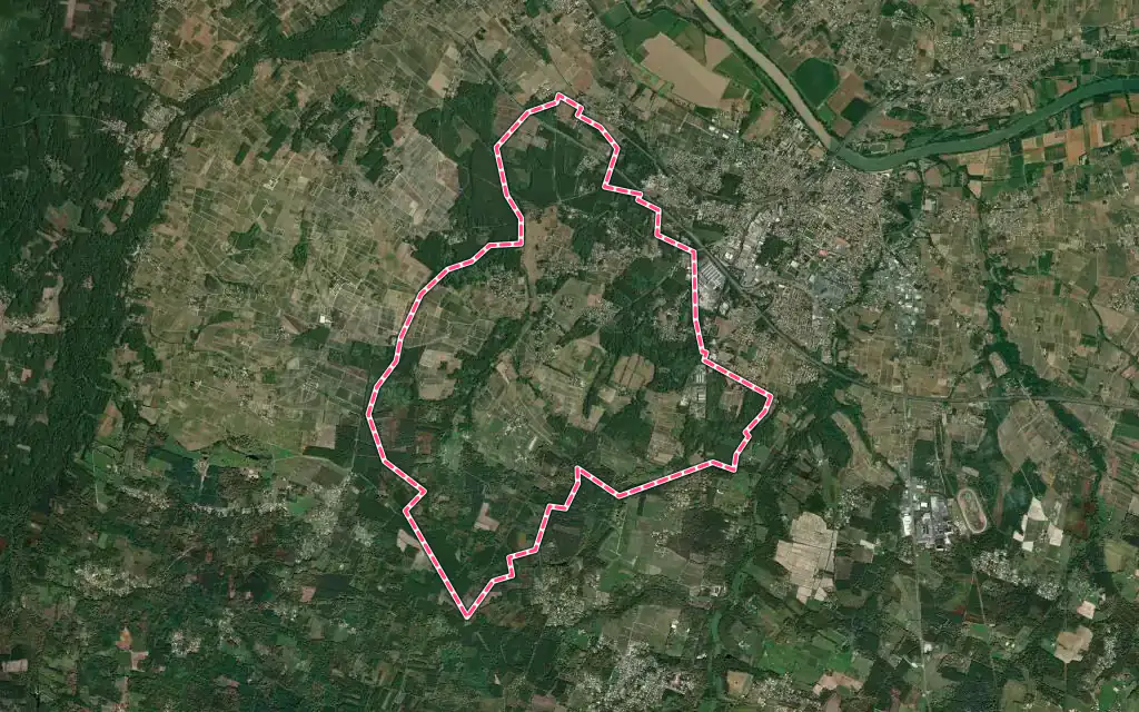 Vue satellite de Fargues avec ses contours administratifs