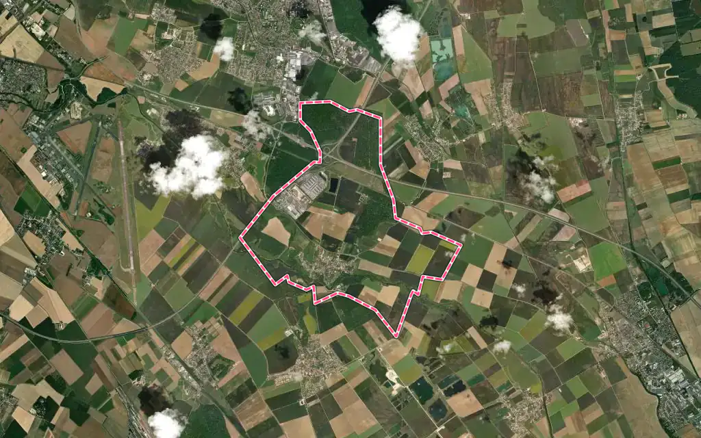 Vue satellite de Fauverney avec ses contours administratifs