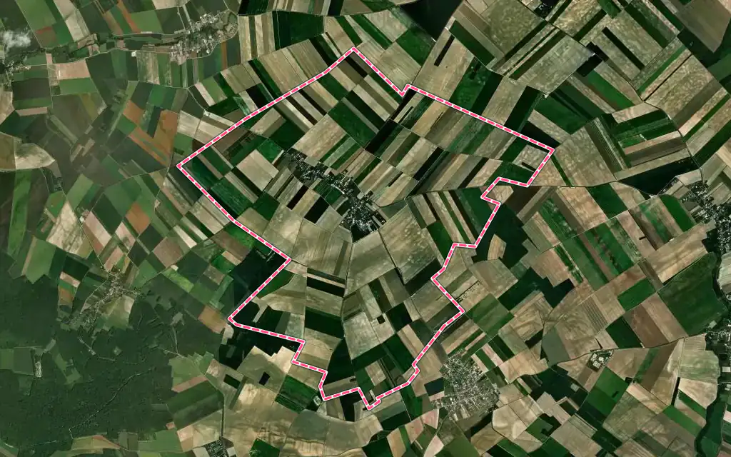 Vue satellite de Faux-Villecerf avec ses contours administratifs