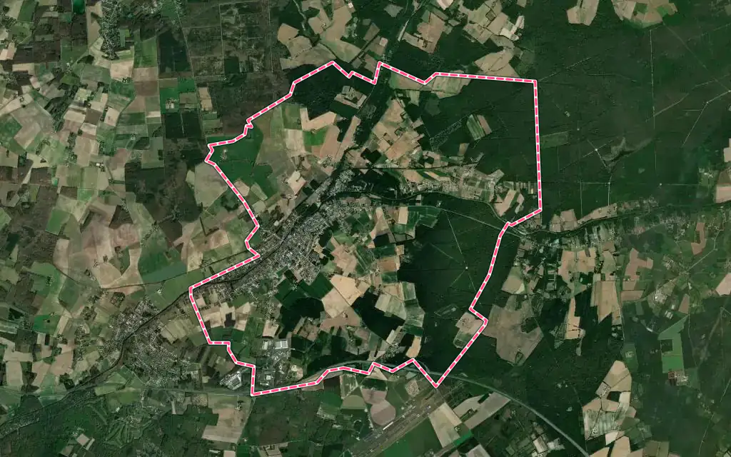 Vue satellite de Fay-aux-Loges avec ses contours administratifs