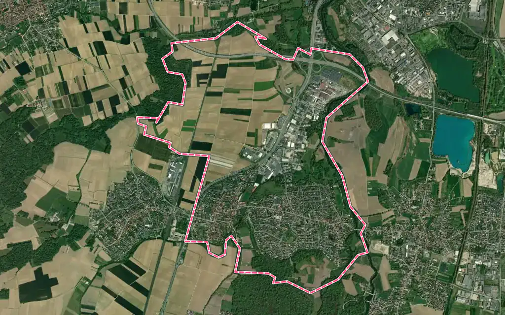 Vue satellite de Fegersheim avec ses contours administratifs