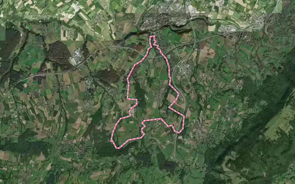 Vue satellite de Feigères avec ses contours administratifs