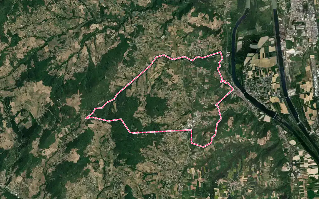 Vue satellite de Félines avec ses contours administratifs