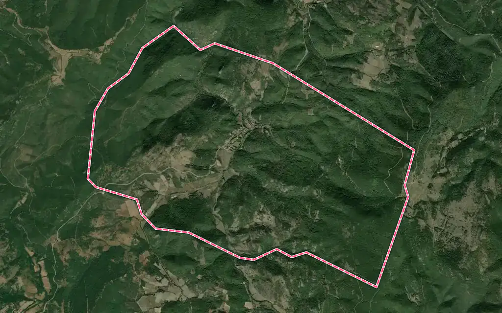 Vue satellite de Félines-Termenès avec ses contours administratifs
