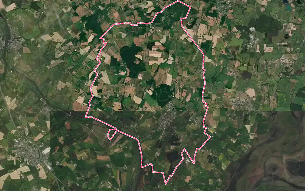 Vue satellite de Feneu avec ses contours administratifs