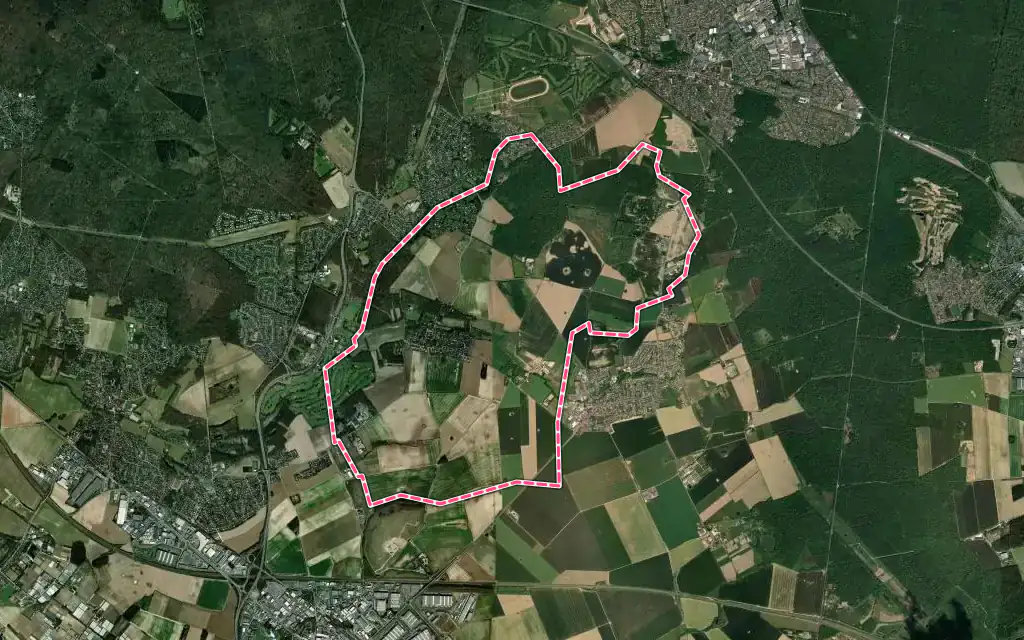 Vue satellite de Férolles-Attilly avec ses contours administratifs