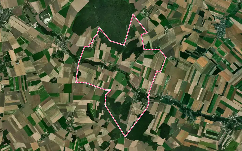 Vue satellite de Ferreux-Quincey avec ses contours administratifs