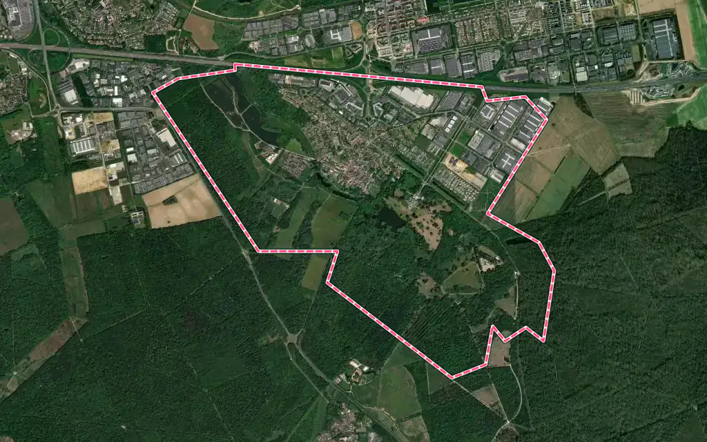 Vue satellite de Ferrières-en-Brie avec ses contours administratifs
