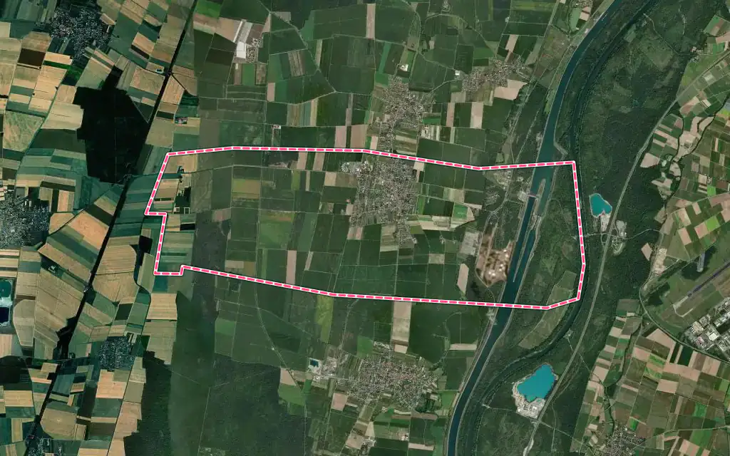 Vue satellite de Fessenheim avec ses contours administratifs