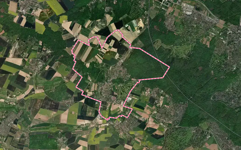 Vue satellite de Feucherolles avec ses contours administratifs