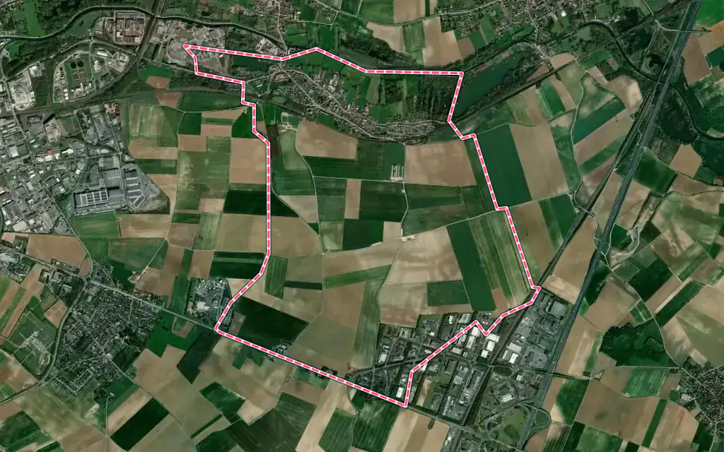 Vue satellite de Feuchy avec ses contours administratifs