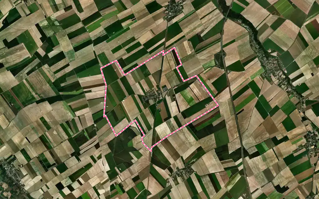 Vue satellite de Feuges avec ses contours administratifs