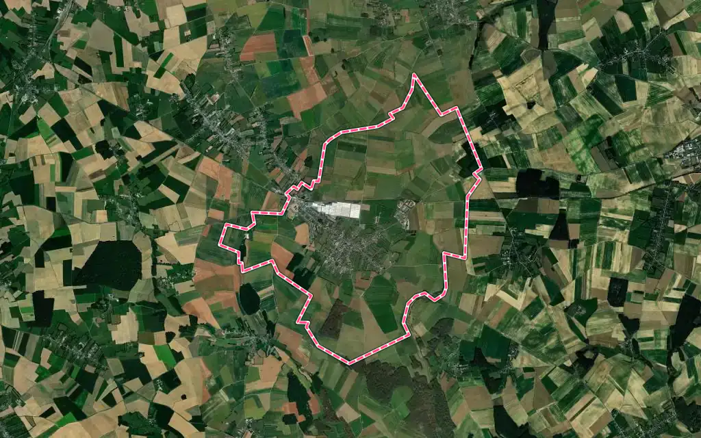 Vue satellite de Feuquières avec ses contours administratifs