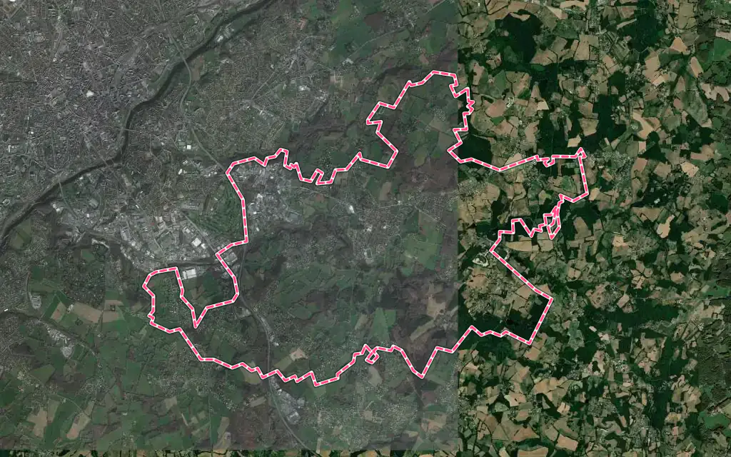 Vue satellite de Feytiat avec ses contours administratifs