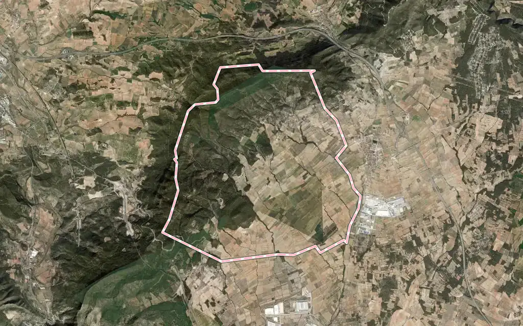 Vista satélite de Figuerola del Camp con su contorno administrativo